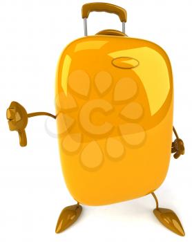 Royalty Free Clipart Image of a Yellow Suitcase Giving a Thumbs Down