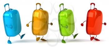 Royalty Free Clipart Image of Four Walking Suitcases