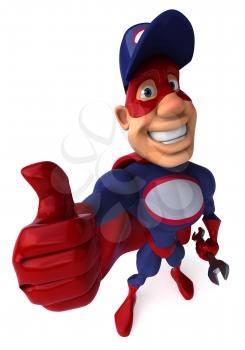 Royalty Free Clipart Image of a Superhero Mechanic Giving a Thumbs Up