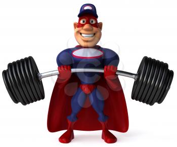 Royalty Free Clipart Image of a Superhero Mechanic Lifting Weights