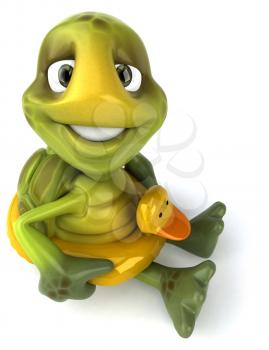 Royalty Free Clipart Image of a Turtle With a Duck Ring