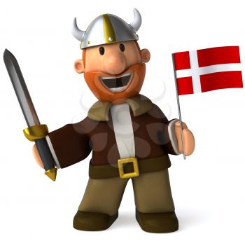 Royalty Free Clipart Image of a Viking With a Flag