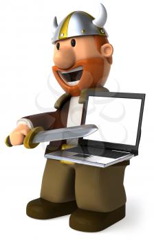 Royalty Free Clipart Image of a Viking With a Laptop