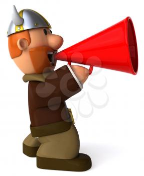 Royalty Free Clipart Image of a Viking With a Bullhorn