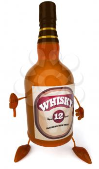 Royalty Free Clipart Image of a Whisky Bottle Giving a Thumbs Down