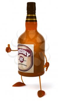 Royalty Free Clipart Image of a Whisky Bottle Giving a Thumbs Up