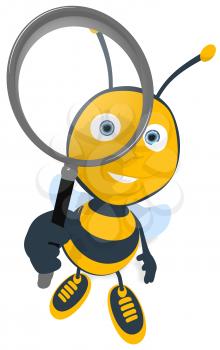 Royalty Free Clipart Image of a Bee With a Magnifying Glass