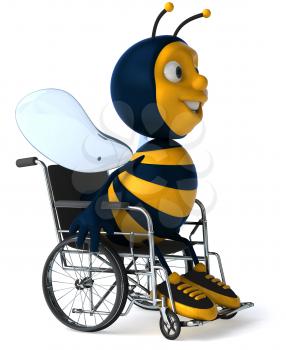 Royalty Free Clipart Image of a Bee in a Wheelchair