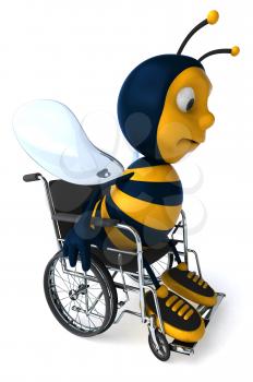 Royalty Free Clipart Image of a Bee in a Wheelchair