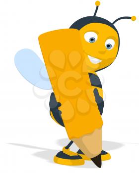 Royalty Free Clipart Image of a Bee With a Pencil