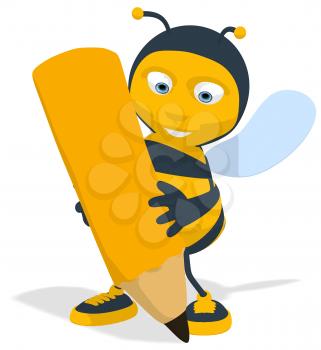Royalty Free Clipart Image of a Bee With a Pencil