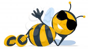 Royalty Free Clipart Image of a Bee Lying Down in Dark Glasses