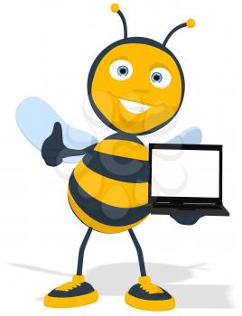 Royalty Free Clipart Image of a Bee With a Computer