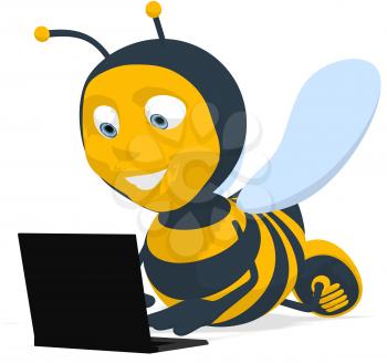 Royalty Free Clipart Image of a Bee With a Laptop
