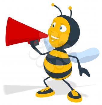 Royalty Free Clipart Image of a Bee With a Megaphone