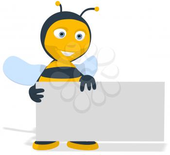 Royalty Free Clipart Image of a Bee Holding a Banner