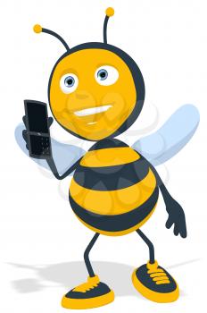 Royalty Free Clipart Image of a Bee With a Cellphone