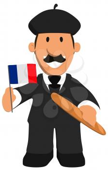 Royalty Free Clipart Image of a French Man With a Baguette
