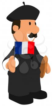 Royalty Free Clipart Image of a French Man With a Baguette and Flag