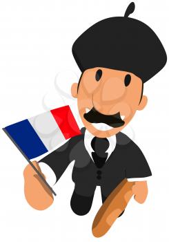Royalty Free Clipart Image of a French Man With a Baguette and Flag
