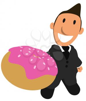 Royalty Free Clipart Image of a Guy With an Iced Doughnut