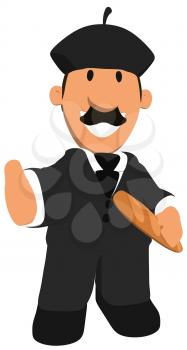 Royalty Free Clipart Image of a Man in a Beret With a Breadstick