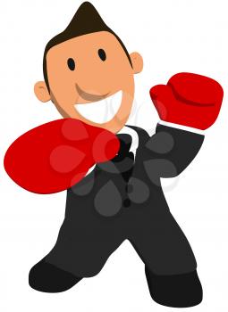 Royalty Free Clipart Image of a Man in a Suit Wearing Boxing Gloves