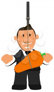 Royalty Free Clipart Image of a Businessman With a Carrot Dangling in Front of Him