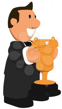 Royalty Free Clipart Image of a Man With a Trophy