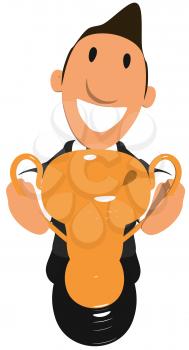 Royalty Free Clipart Image of a Businessman With a Trophy