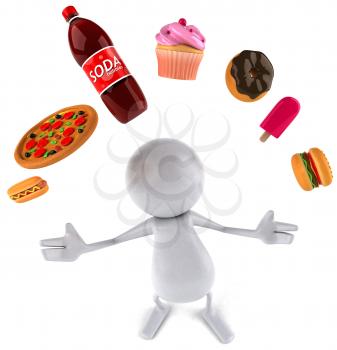 Royalty Free Clipart Image of a Person Juggling Fast Food