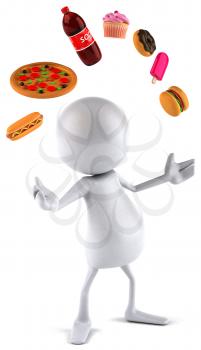 Royalty Free Clipart Image of a Faceless Person Juggling Fast Food