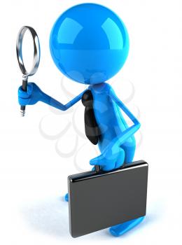 Royalty Free Clipart Image of a Guy in a Tie With a Magnifying Glass and a Briefcase