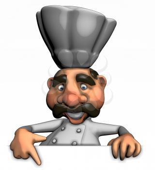 Royalty Free Clipart Image of a Chef Pointing Down