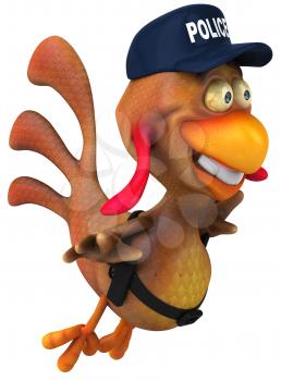 Royalty Free Clipart Image of a Flying Chicken Cop