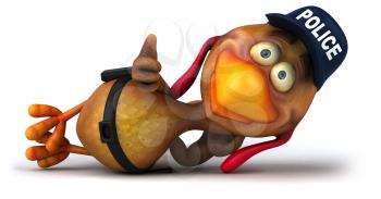 Royalty Free Clipart Image of a Chicken Cop Lying Down
