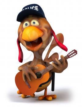 Royalty Free Clipart Image of a Singing Police Chicken