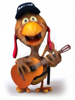 Royalty Free Clipart Image of a Guitarist Chicken Cop