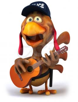 Royalty Free Clipart Image of a Police Chicken With a Guitar