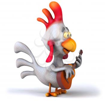 Royalty Free Clipart Image of a Guitar Playing Chicken