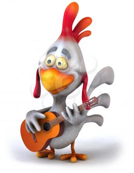 Royalty Free Clipart Image of a Guitar Playing Chicken