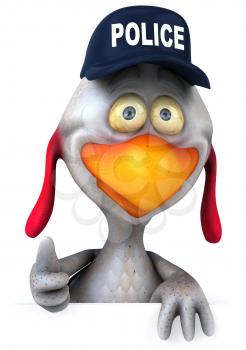 Royalty Free Clipart Image of a Police Chicken Giving a Thumbs Up