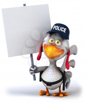 Royalty Free Clipart Image of a Police Chicken With a Placard