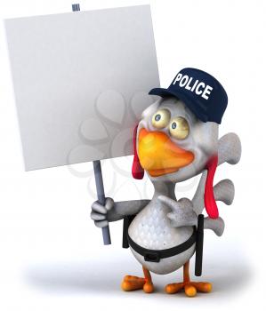 Royalty Free Clipart Image of a Police Chicken With a Sign