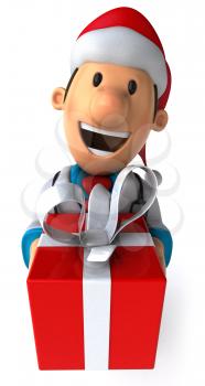 Royalty Free Clipart Image of a Doctor in a Santa Hat With a Present