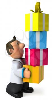 Royalty Free Clipart Image of a Doctor With Gift Boxes
