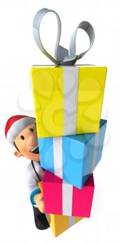 Royalty Free Clipart Image of a Doctor in a Santa Hat Carrying Gifts