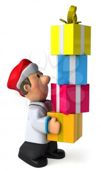 Royalty Free Clipart Image of a Doctor in a Santa Hat With Gifts