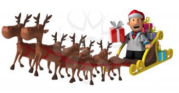 Royalty Free Clipart Image of a Guy in a Santa Hat Riding Santa's Sleigh