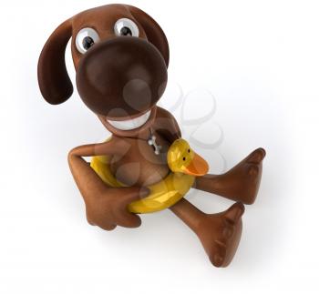 Royalty Free Clipart Image of a Dog With a Rubber Duck Ring